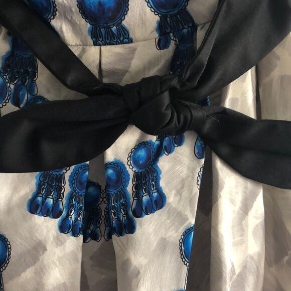 NANETTE LEPORE Grey and Blue Silk Strapless Dress Cocktail Dress Size 6 - Picture 3 of 8